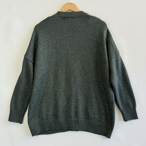 Zara Womens‎ Medium Forest Green Metallic Cardigan Grandpa Core Cabin Sweater - Picture 5 of 7